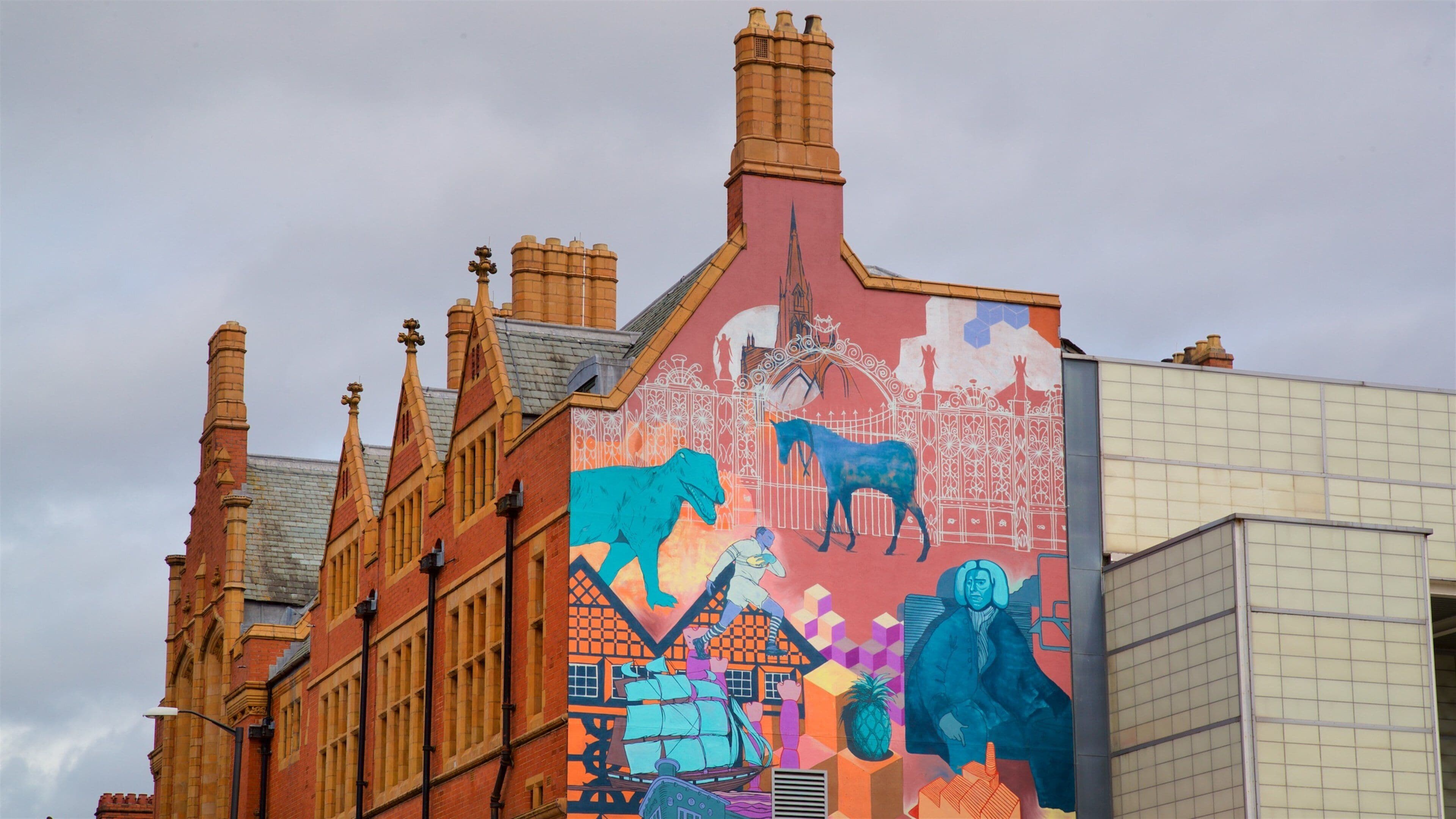 Warrington featuring heritage architecture and outdoor art