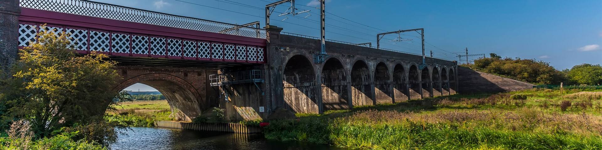 A view along the eastern side of the Fourteen Arches viaduct near Wellingborough UK in the summertime