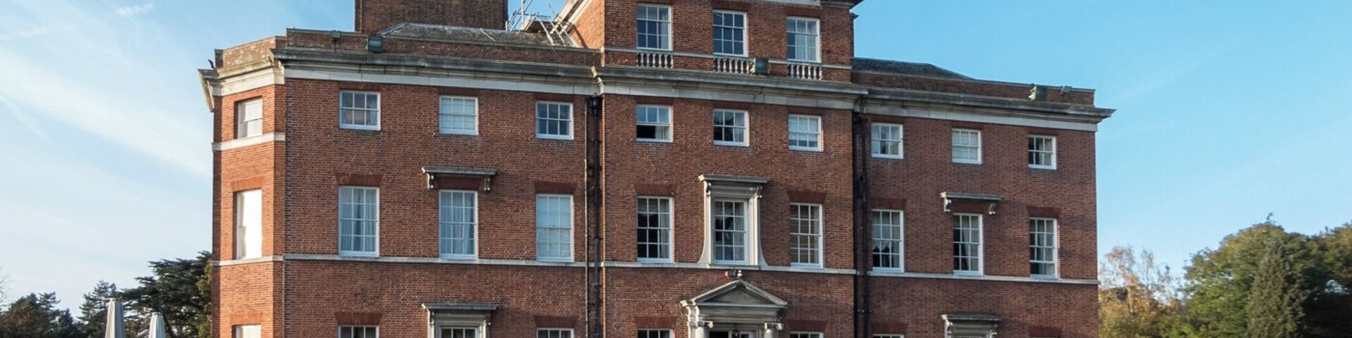 Brocket Hall, Hatfield, Hertfordshire. The exterior of Brocket Hall doubled as "Cranston Grange" in the Father Brown tv episode "The Oracle of the Dog" (1974).