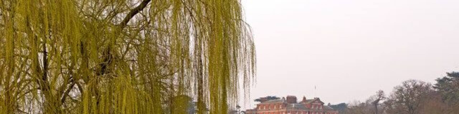 Looking across The Broadwater towards Brocket Hall. Brocket Hall was built by James Paine in 1760, although there had been two previous buildings on the site, the first dating from 1239. It was the home of two Prime Ministers, Lord Melbourne and Lord Palmerston, who died at Brocket in 1865 while in office. It was later the home of the Baronets Brocket, the third Baronet converting it into a hotel, which is its current use. It is grade I listed.