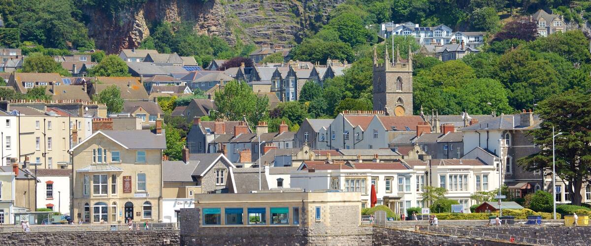 Weston-super-Mare which includes a beach and a coastal town