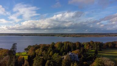 An aerial photo of the Belveder House near Mullingar town , Westmeath , Ireland .