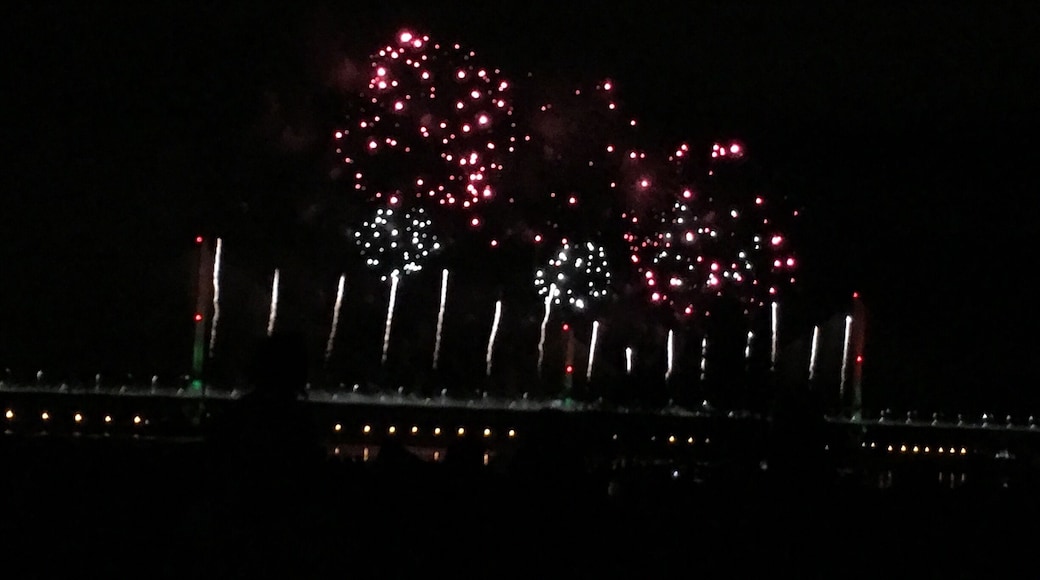 Fireworks at Spike Island from the New Mersey Gateway Bridge opened 13.10.17