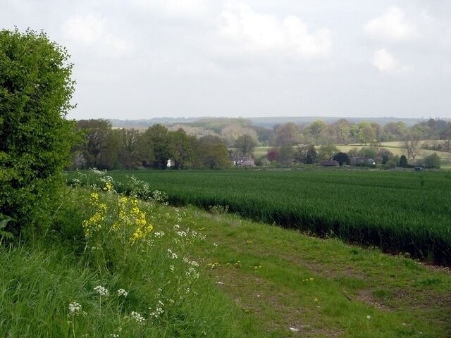 Field south east of Micheldever. Looking towards Micheldever from the Winchester Road near Coles Barn.