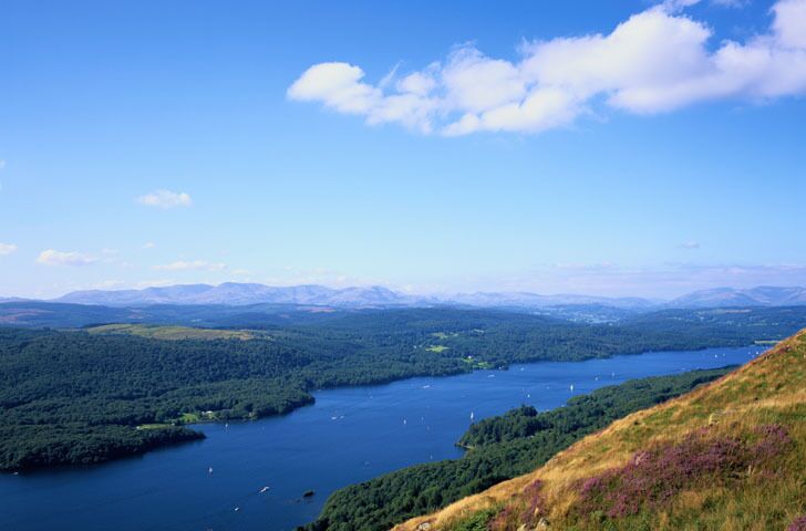 View of Lake Windermere in Cumbria, England
