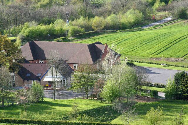 Abberley Parochial School and Village Hall. From Abberley Hill in late April 2005