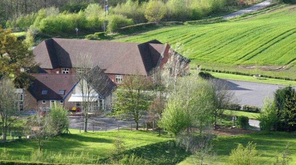 Abberley Parochial School and Village Hall. From Abberley Hill in late April 2005