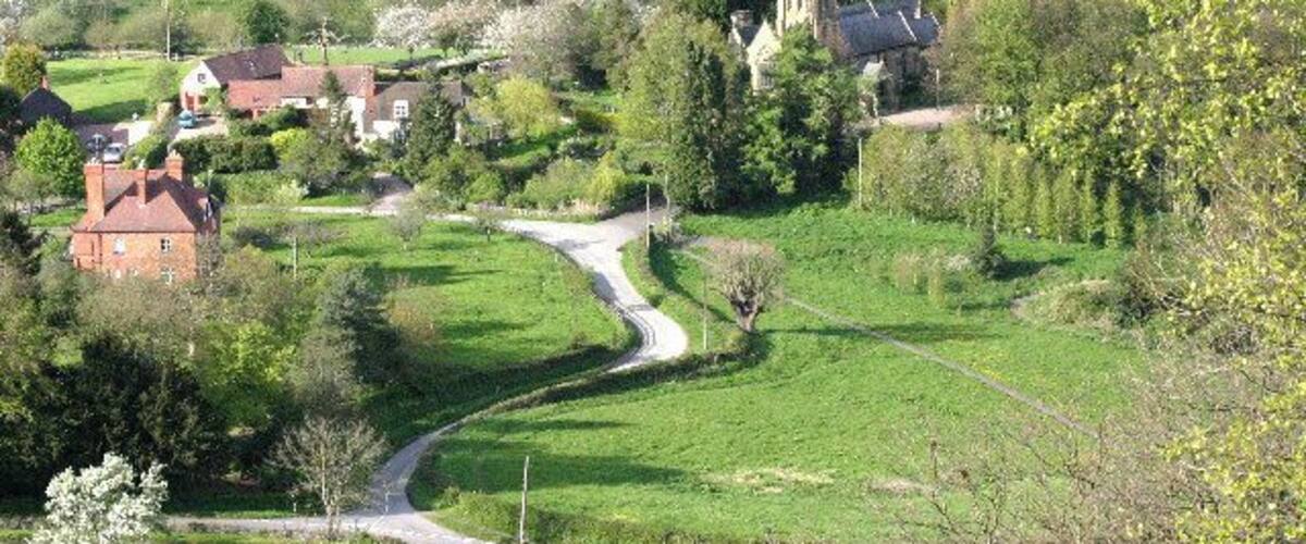 St Mary's Church, Abberley, Worcester. View from Abberley Hill in late April