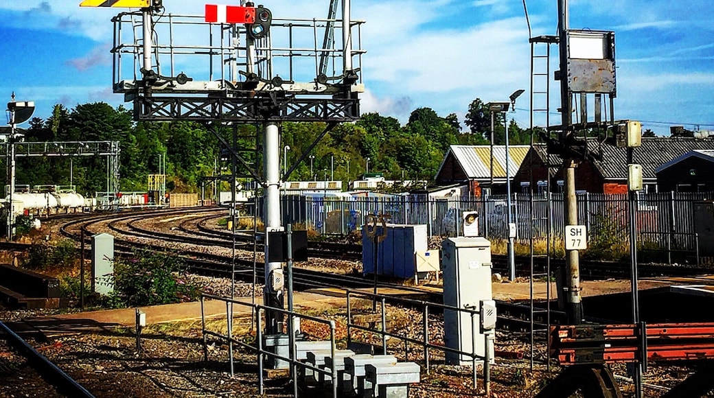 A good example of the old style semaphore signals that us train drivers have to learn about, still being used in Britain's railways today