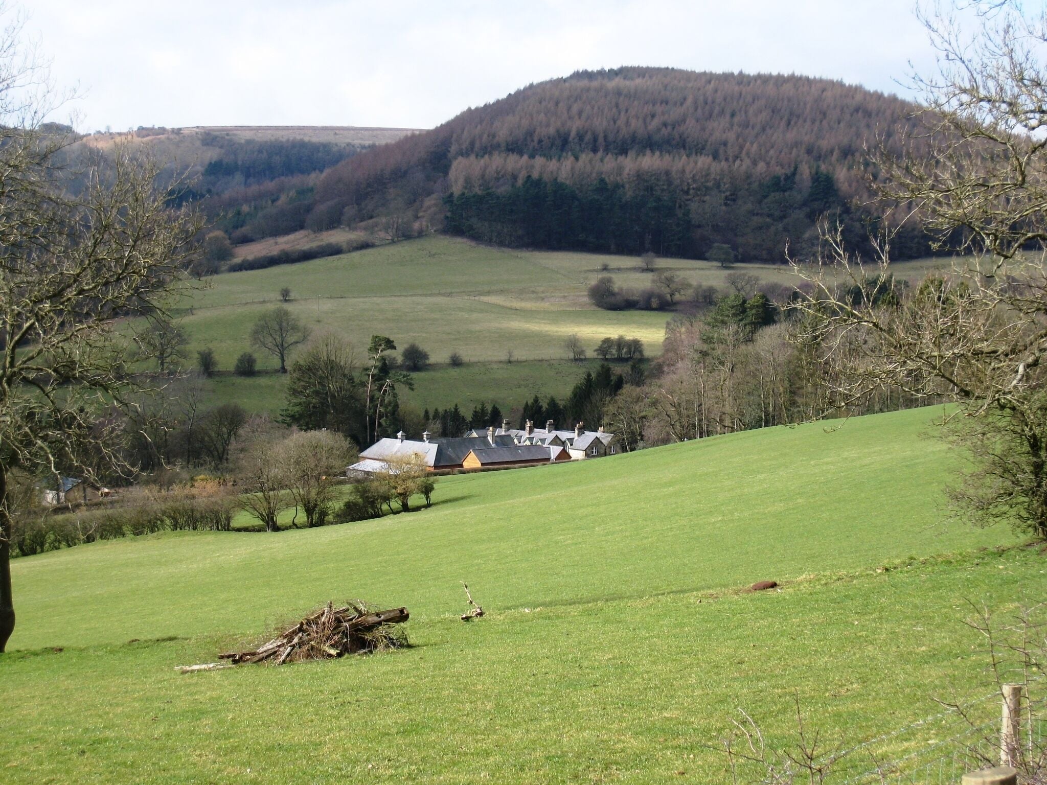 Hawnby Lodge This photograph shows a view of Hawnby Lodge. The wooded hill in the upper right-hand side of the image is Coomb Hill; the high ground to the left of this is Dale Town Common. The picture was taken looking in a westerly direction towards Church Bridge.