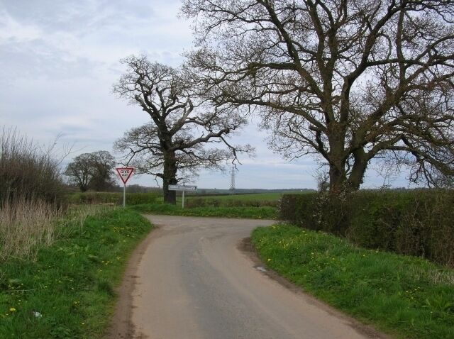 Junction on Barton Le Willows road Coming from Harton, on the right the road goes to Barton Le Willows, to the left leads to the A64.