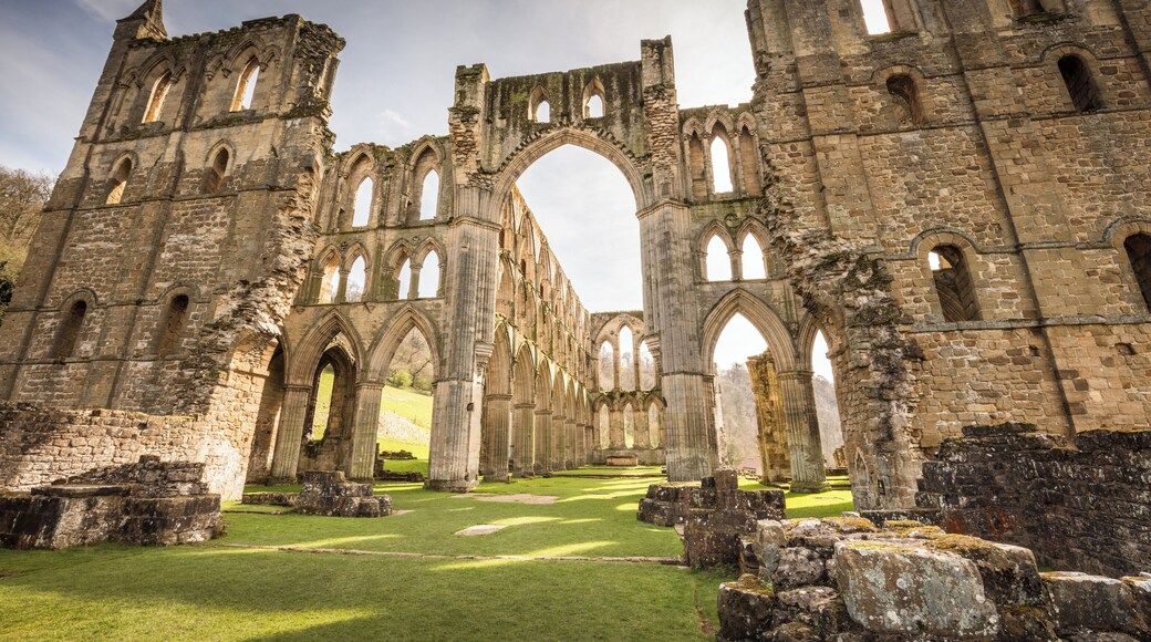 Here is a photograph taken from the nave inside the ruins of Rievaulx Abbey. Located in Rievualx, Yorkshire, England, UK.