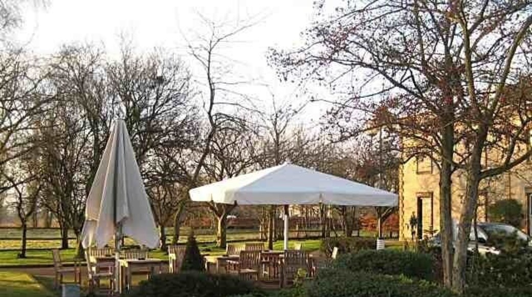 Gardens at Fairfield Manor hotel Not really in use during December, but still providing a nice setting for this hotel. The sunshade in particular is probably unnecessary.