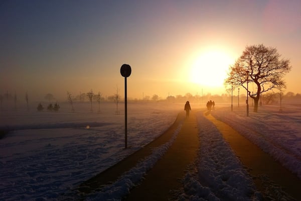The sun setting over a wintery day on the Heslington East campus at the University of York #goldenhour
