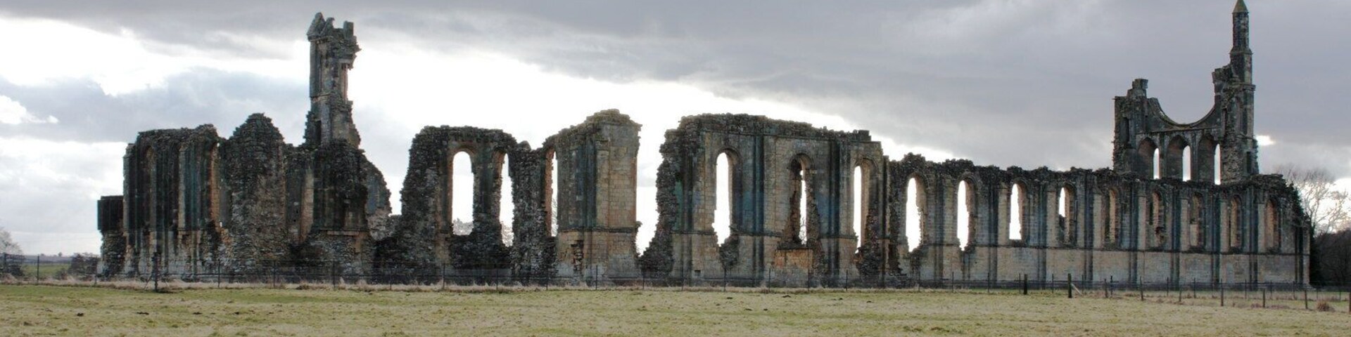 Reflection of history Byland Abbey in North Yorkshire reflected in the flood water of the adjoining field.