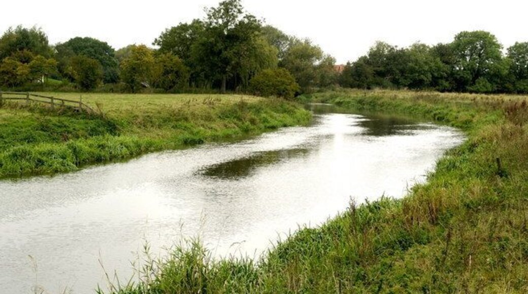 The River Derwent forming the boundary between North Yorkshire and the East Riding of Yorkshire, England. Near Kexby, North Yorkshire.