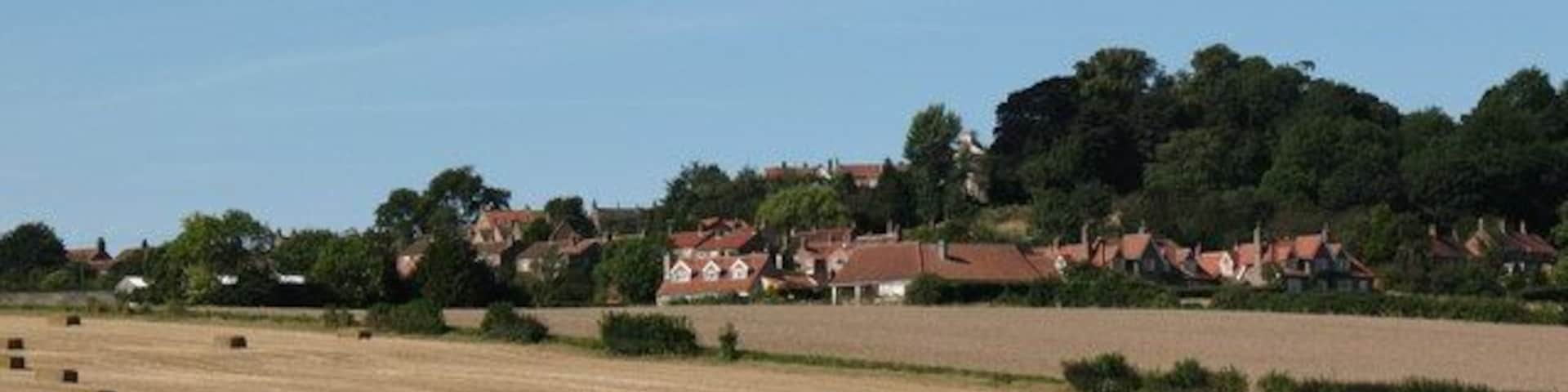 Arable fields at Crayke The harvest is in - maybe time for a refreshing pint at the Durham Ox in the village.