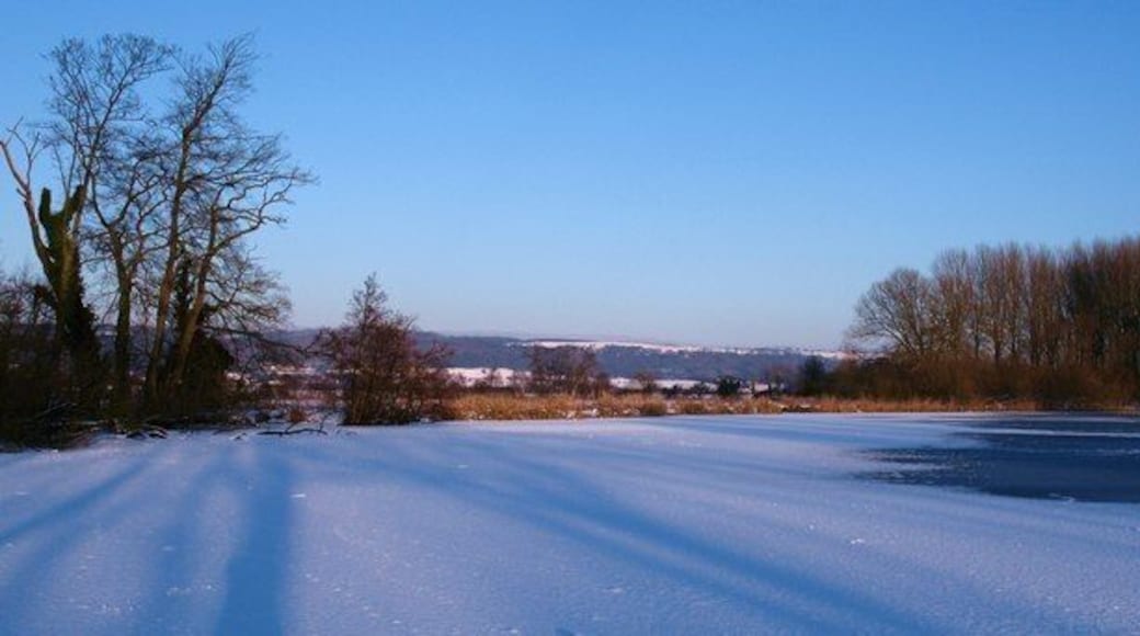Newburgh Lake What lake? No liquid water visible, but a good covering of snow on top of thick ice. Southern edge of the Hambleton Hills in the distance.