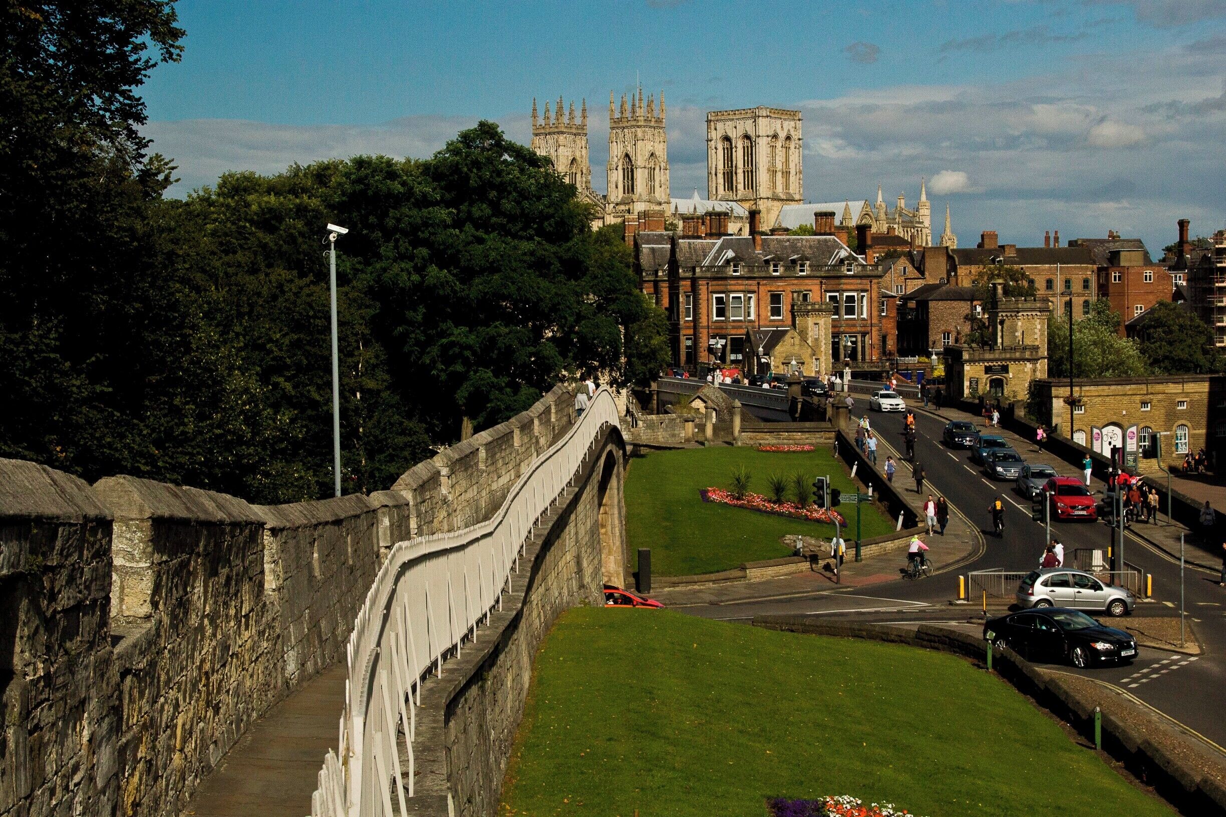 Great view of York Minster from the Wall which goes around York, the wall of defence..