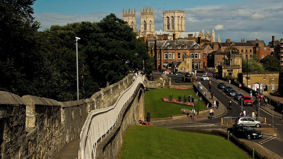 Great view of York Minster from the Wall which goes around York, the wall of defence..