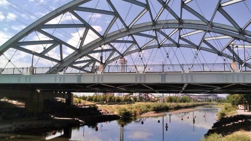 Spear Bridge on South Platte River in Denver. There's an REI superstore near by that's was the Old Forney Railroad Museum and Elitch Gardens Amusement Park once owned by 6 Flags.