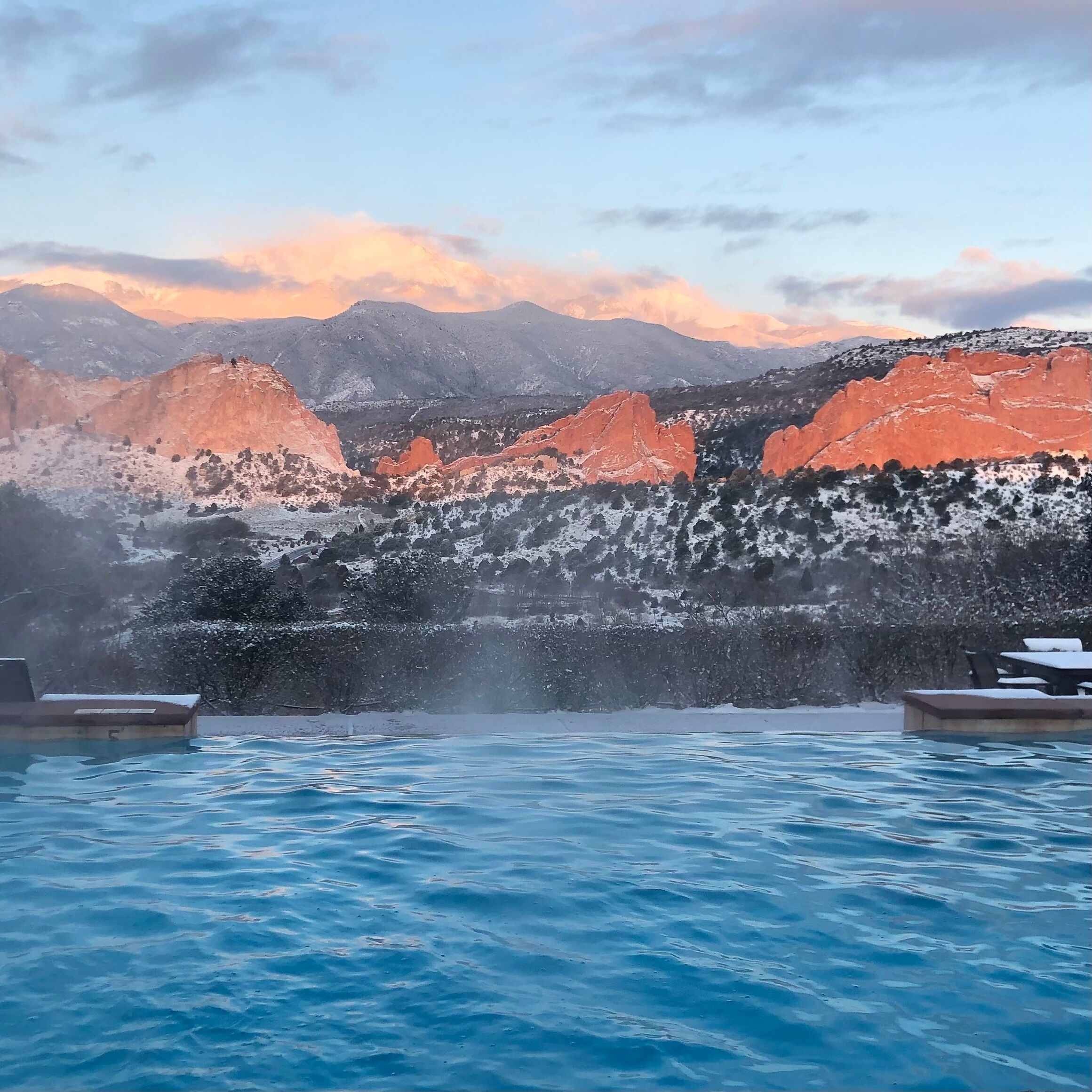 View of the Rockies from luxury pool
