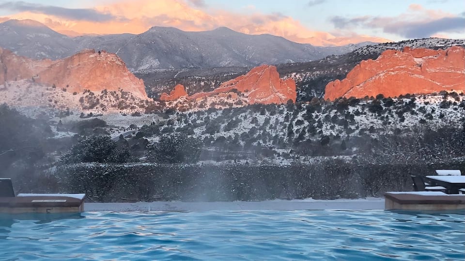 View of the Rockies from luxury pool