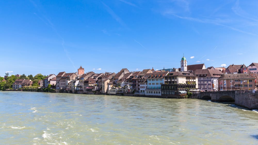 Beautiful view of the old town of Rheinfelden, on the border between Germany and Switzerland, near Basel, on a sunny summer day.; Shutterstock ID 461085217