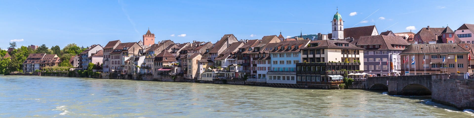 Beautiful view of the old town of Rheinfelden, on the border between Germany and Switzerland, near Basel, on a sunny summer day.; Shutterstock ID 461085217