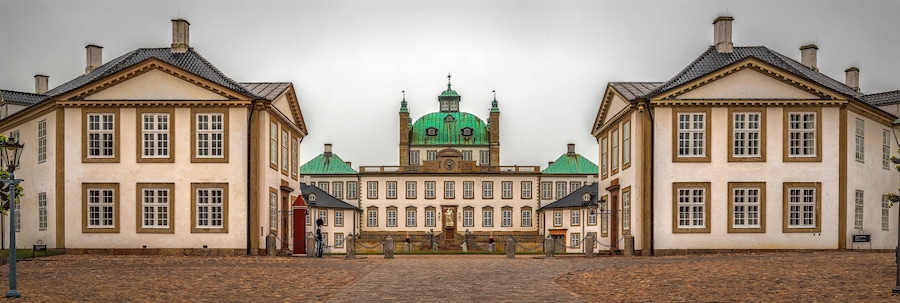 Panoramic view of Frederiksborg Castle, Hillerod, Denmark
