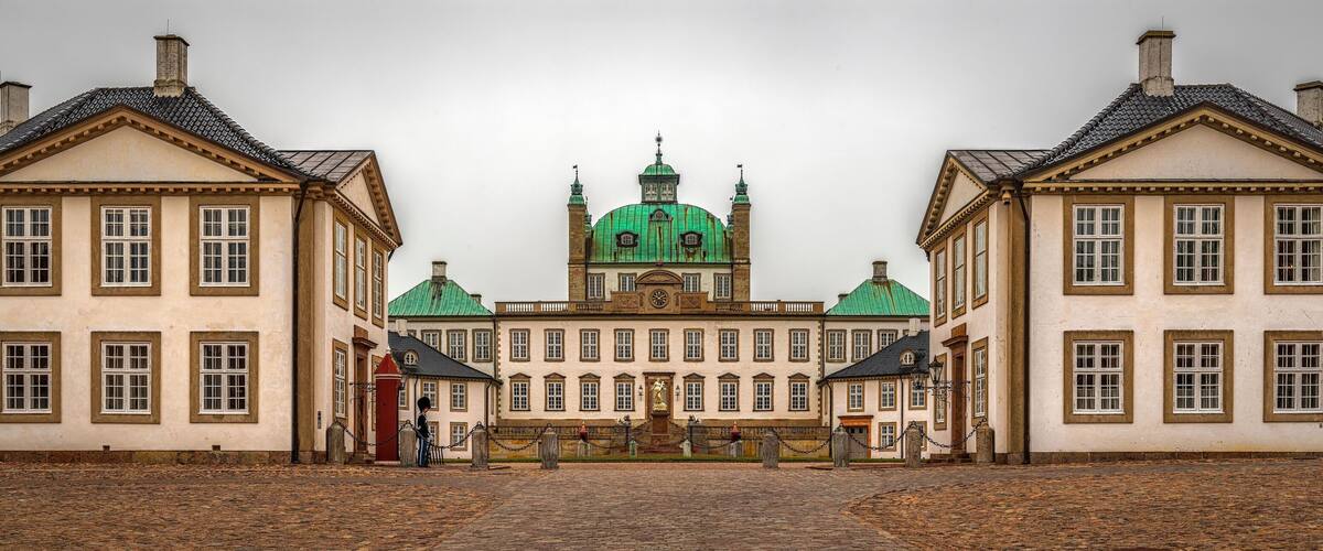 Panoramic view of Frederiksborg Castle, Hillerod, Denmark