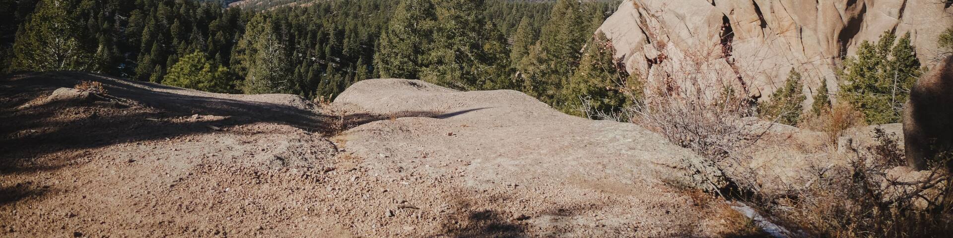 View of rocky jagged mountains in Pike National Forest near Sedalia Colorado