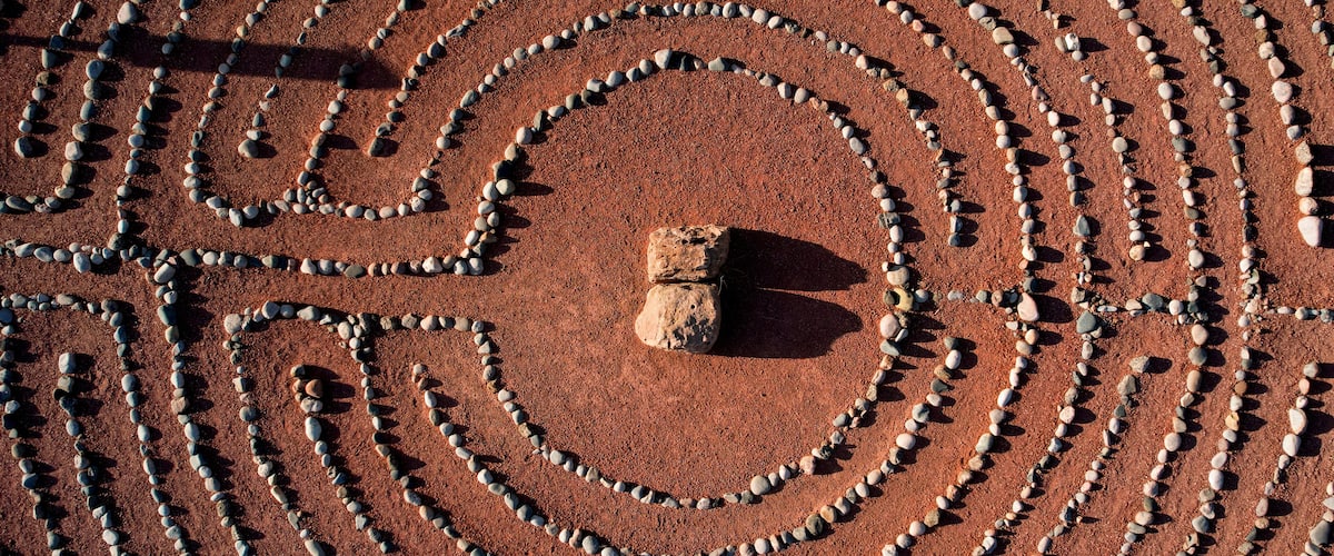 Arial view of Labyrinth circle made with rocks