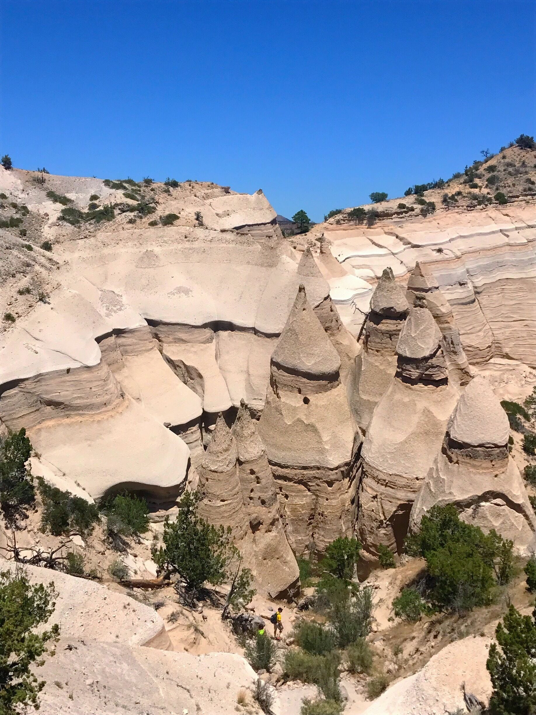 A rocky landscape with unique formations and sparse vegetation.