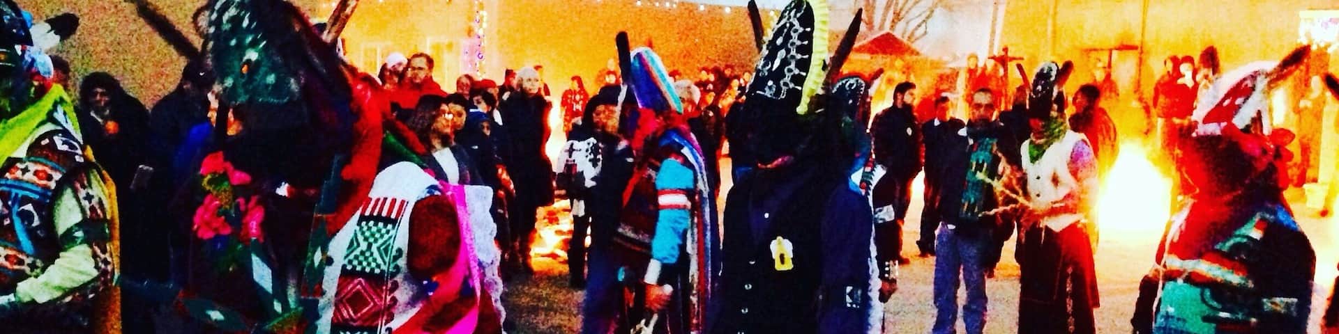 Christmas Eve Dances @ San Juan pueblo. Beautiful mixture of Catholic & Pueblo tradition combined. A must see during the holidays in NM. The Turtle Dances happen the next day (Dec. 26) at the same spot.