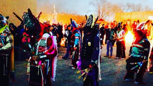 Christmas Eve Dances @ San Juan pueblo. Beautiful mixture of Catholic & Pueblo tradition combined. A must see during the holidays in NM. The Turtle Dances happen the next day (Dec. 26) at the same spot.