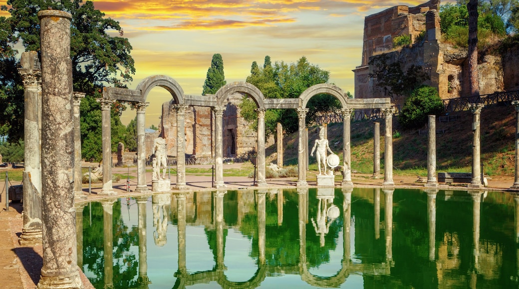 The ancient pool called Canopus, surrounded by Greek sculptures in Hadrian's Villa (Hadrian's Villa), Tivoli, Italy