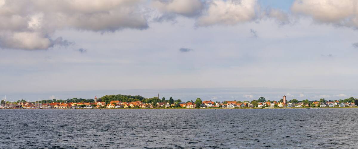 Coastline of Dragør on Amager Island, Capital Region of Denmark, seen from Øresund in the Baltic Sea