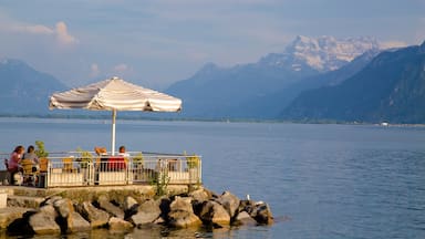 Vevey showing a lake or waterhole and outdoor eating