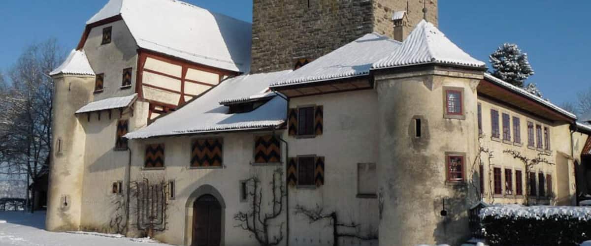 The castle of Hegi in the eastern part of Winterthur in Switzerland.
Beautiful castle in the winterlandscape of Switzerland. 
It is a Swiss heritage site of national significance.
#snow