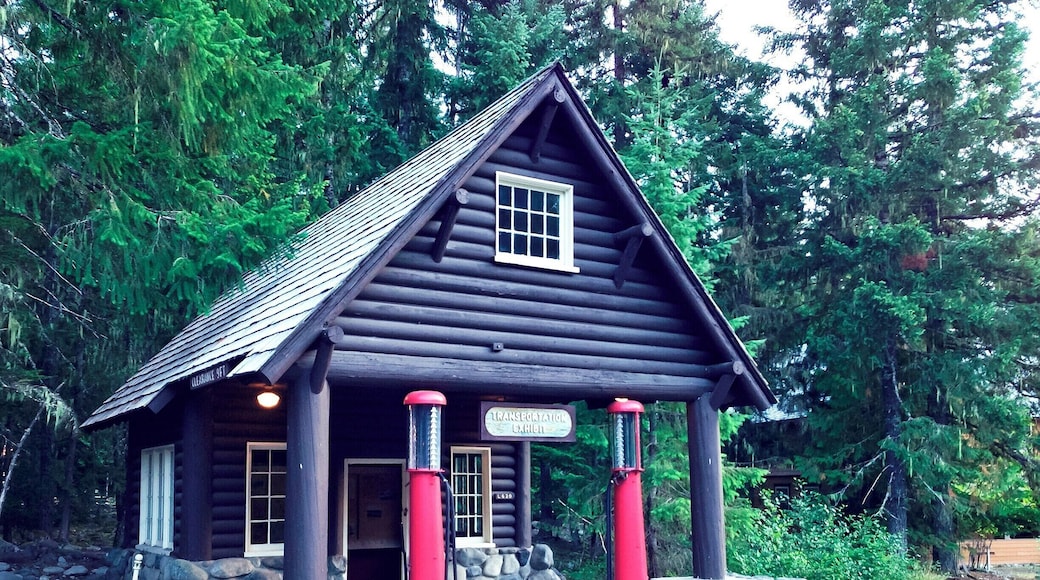 This 1929 service station was designed to fit in with the park's other rustic structures. Though the (still original) gas pumps are no longer active, the building is in great shape and now houses a small museum.
#Architecture