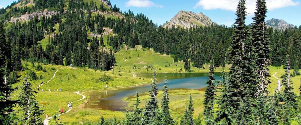 This is a great place to picnic and to stretch your legs on a network of trails that meander amid wildflower meadows and around the small lake. For a bit of adventure, hike the Naches Peak Loop trail - only 3 miles long (4.8km) but with some stunning views of Mount Rainier. Also, nearby Upper Tipsoo Lake is popular for sunrise photos of the mountain.