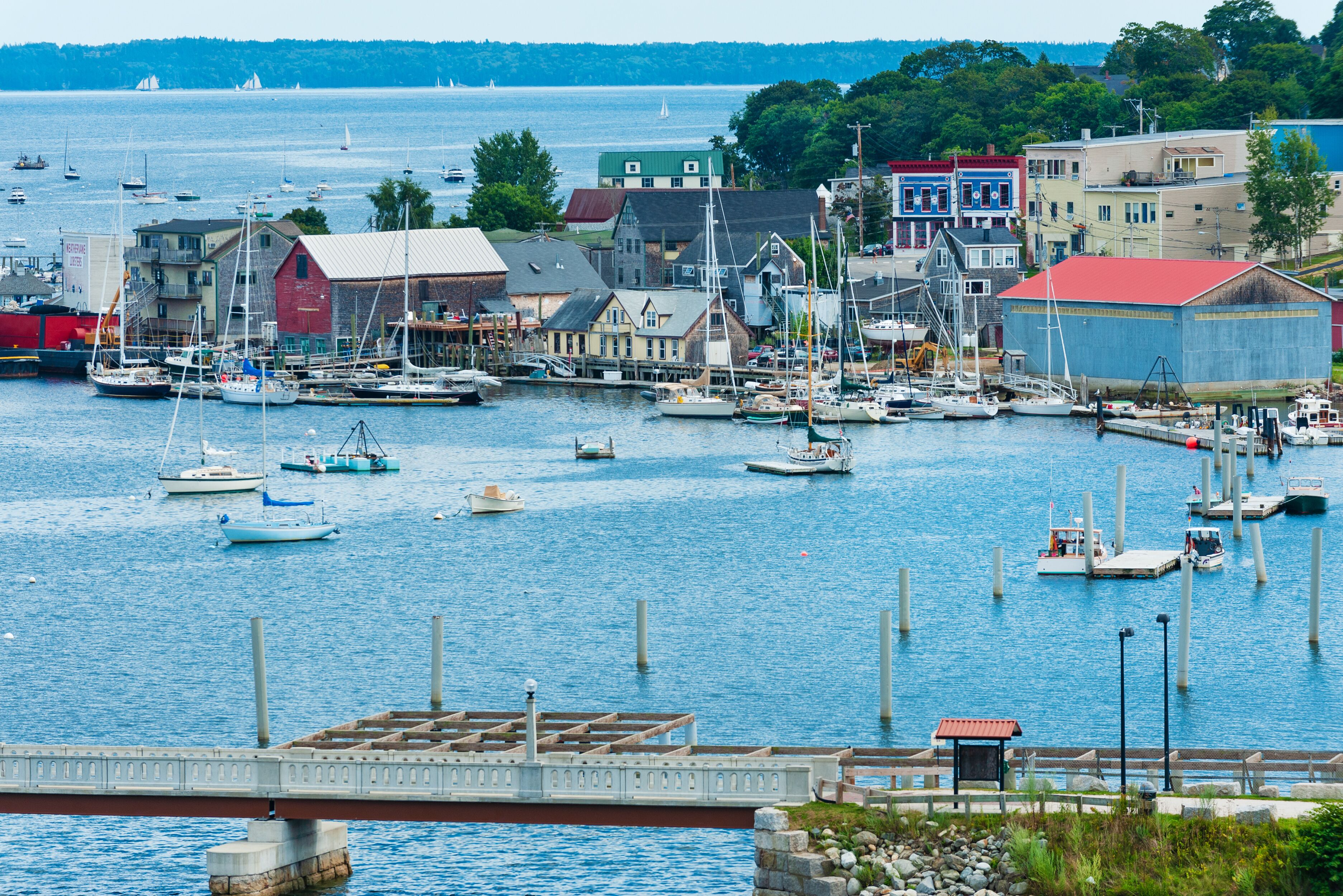 Coastal city of Belfast and historic seaport, Atlantic coast of Maine, New England. USA