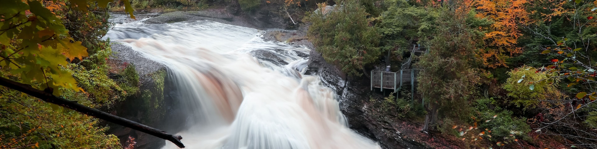 Scenic Rainbow water falls in Black river national forest in Michigan upper peninsula