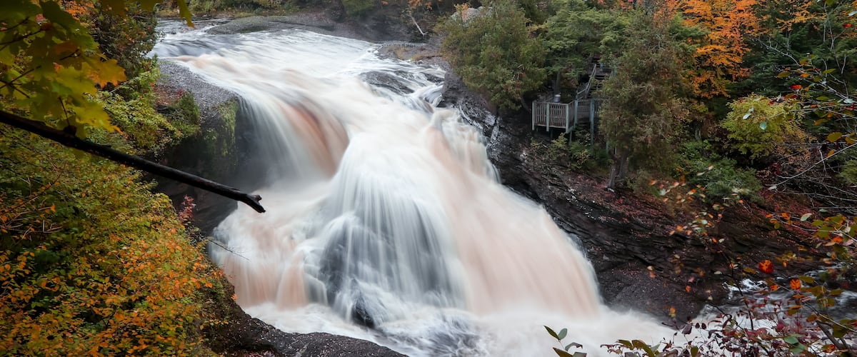 Scenic Rainbow water falls in Black river national forest in Michigan upper peninsula
