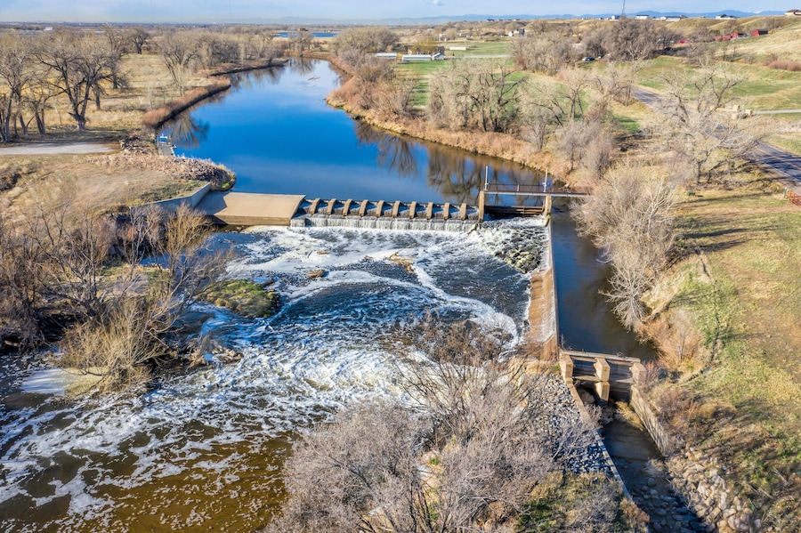 water diversion dam aerial view