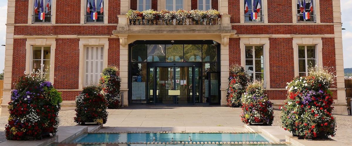 The city hall of Noisy-le-grand, Parisian region, France. It is a modern city that has retained its roots, traditions and spirit of the village.