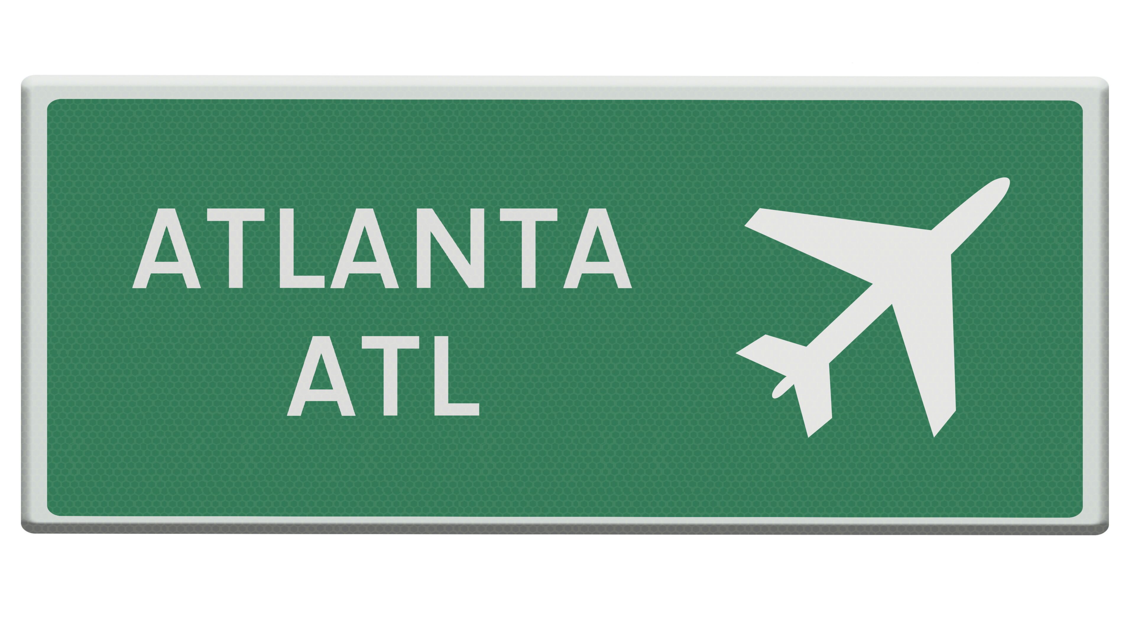 Digital composition. .Road sign for Atlanta Hartsford ATL airport. .PNG file.