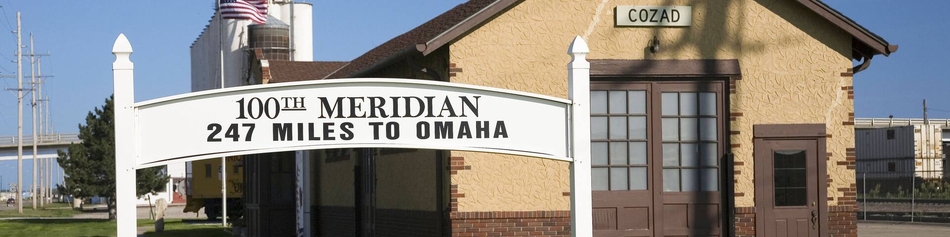 Old train station in Cozad, the 100th Meridian, along Old Lincoln Highway, Cozad, Nebraska, US 30