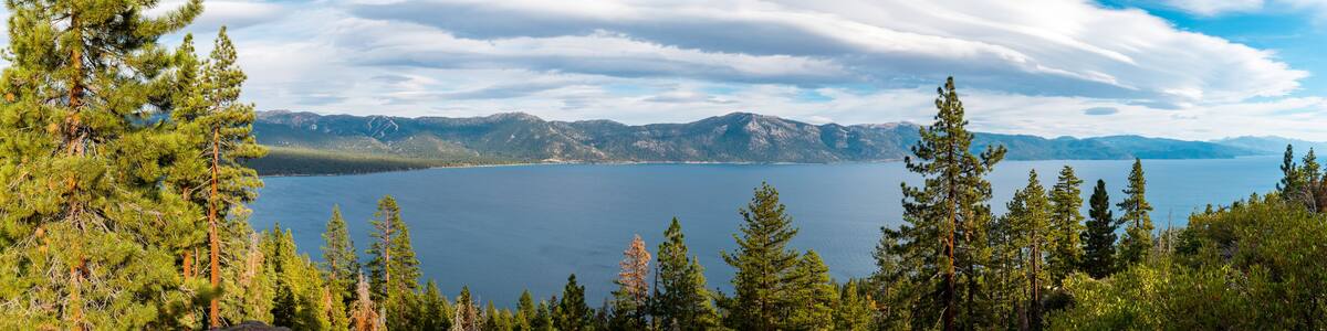 Panoramic view of Lake Tahoe from the Stateline Fire Lookout Trailhead near Crystal Bay